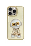 iPhone 14 Pro 3D Gerçek Nakış İşleme Kabartmalı Köpek Zincir Gözlük Detaylı Cool Glasses Kılıf