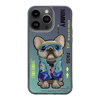 iPhone 14 Pro Max Parlak Zemin Üstüne Gerçek Nakış İşlemeli Gözlük Mont Detaylı 3D Animal Little Vulgar Rich Kılıf