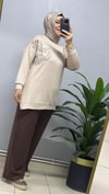 BEJ RENGİ YAPRAK DESENLİ TUNİK