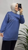 İNDİGO MAVİ YAPRAK DESENLİ TUNİK