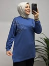 İNDİGO MAVİ YAPRAK DESENLİ TUNİK