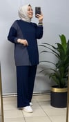 LACİVERT ÇİZGİ DESENLİ PENYE İKİLİ TAKIM