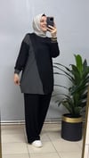 SİYAH ÇİZGİ DESENLİ PENYE İKİLİ TAKIM