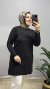 SİYAH MERSERİZE TAŞLI TUNİK