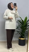 TAŞ RENGİ JAKAR DETAYLI TUNİK