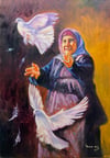 Anadolu temalı tablolarGüvercin Uçuran Anadolu Kadını Yağlı Boya Tablo