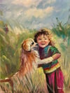 Figüratif TablolarKöpek ve Çocuk Yağlı Boya Tablo