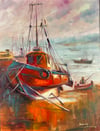 İstanbul Temalı TablolarRıhtım'da Tekneler Yağlı Boya Tablo
