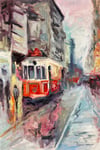 İstanbul Temalı Tablolar,Soyut ve Modern TablolarYağmurlu Günde Tramvay Modern Yağlı Boya Tablo
