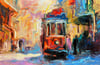 İstanbul Temalı Tablolar,Soyut ve Modern TablolarTaksim Tramvay Modern Yağlı Boya Tablo