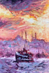 İstanbul Temalı Tablolar,Soyut ve Modern TablolarBoğaz'da Vapur Modern Yağlı Boya Tablo