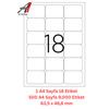 A1 Lazer Etiket tw-2018 500 A4 Sayfa Lazer Etiket 63,5 x 46,6 mm Boyutunda 1 A4 Sayfada 18 Etiket