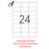A1 Lazer Etiket tw-2024 100 A4 Sayfa Laser Etiket 64 x 34 mm Boyutunda 1 A4 Sayfada 24 Etiket