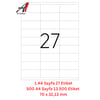 A1 Lazer Etiket tw-2027 500 A4 Sayfa Lazer Etiket 70 x 32,13 mm Boyutunda 1 A4 Sayfada 27 Etiket