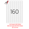 A1 Lazer Etiket tw-2280 500 A4 Sayfa Lazer Etiket 12 x 22 mm Boyutunda 1 A4 Sayfada 160 Etiket