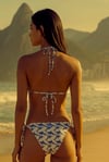 Akdeniz Dalga Köpüğü ve Kılıç Balığı Desenli Premium Bağcıklı Üçgen Bikini Set