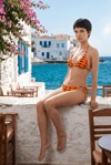 Akdeniz Gün Batımı ve Kılıç Balığı Desenli Premium Bağcıklı Üçgen Bikini Set
