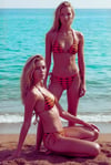 Akdeniz Gün Batımı ve Kılıç Balığı Desenli Premium Bağcıklı Üçgen Bikini Set