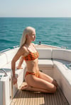 Akdeniz Gün Batımı ve Kılıç Balığı Desenli Premium Bandeau Bikini Set