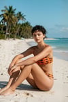 Akdeniz Gün Batımı ve Kılıç Balığı Desenli Premium Bandeau Bikini Set