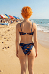 Akdeniz Suları Mavi & Kehribar Balık Desenli Premium Bandeau Bikini Set