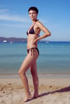Akdeniz Suları Mavi & Kehribar Balık Desenli Premium Bağcıklı Üçgen Bikini Set