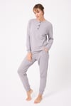 L’ESPADON OCEAN RIPPLE™ Premium Örme Pamuk Uzun Kollu Henley & Uzun Pantolonlu Kadın Pijama Takımı