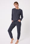 L'ESPADON OCEAN RIPPLE™ Premium Örme Pamuk Uzun Kollu Henley & Uzun Pantolonlu Kadın Pijama Takımı