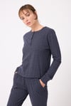 L'ESPADON OCEAN RIPPLE™ Premium Örme Pamuk Uzun Kollu Henley & Uzun Pantolonlu Kadın Pijama Takımı