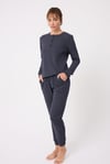 L'ESPADON OCEAN RIPPLE™ Premium Örme Pamuk Uzun Kollu Henley & Uzun Pantolonlu Kadın Pijama Takımı