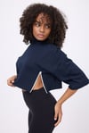 OCEAN TURTLENECK™ Yan Fermuarlı Denizci Çizgili Midi Kollu Sweatshirt