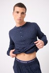 OceanRipple™ Premium Örme Pamuk Uzun Kollu Henley & Uzun Pantolonlu Erkek Pijama Takımı
