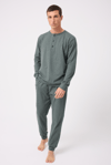 OceanRipple™ Premium Örme Pamuk Uzun Kollu Henley & Uzun Pantolonlu Erkek Pijama Takımı