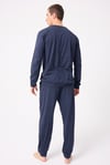 OceanRipple™ Premium Örme Pamuk Uzun Kollu Henley & Uzun Pantolonlu Erkek Pijama Takımı