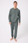 OceanRipple™ Premium Örme Pamuk Uzun Kollu Henley & Uzun Pantolonlu Erkek Pijama Takımı