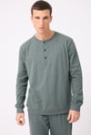 OceanRipple™ Premium Örme Pamuk Uzun Kollu Henley & Uzun Pantolonlu Erkek Pijama Takımı