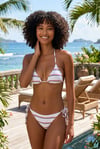 Riviera Beyaz / Kırmızı / Lacivert Çizgili Premium Bağcıklı Üçgen Bikini Set