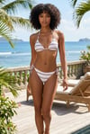 Riviera Beyaz / Kırmızı / Lacivert Çizgili Premium Bağcıklı Üçgen Bikini Set