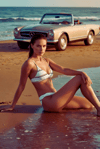 Riviera Beyaz / Kırmızı / Lacivert Çizgili Premium Üçgen Bikini Set
