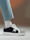 Bloom Model Hakiki Deri El Yapımı Lacivert Süet Sneaker Ayakkabı 