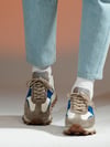 Dustin Model Hakiki Deri El Yapımı Bej Mavi Sneaker Ayakkabı