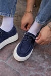 Nova Model Hakiki Deri El Yapımı Lacivert Süet Casual Ayakkabı