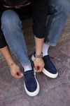 Nova Model Hakiki Deri El Yapımı Lacivert Süet Casual Ayakkabı