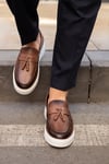 Seren Model Hakiki Deri El Yapımı Kahverengi Loafer Ayakkabı