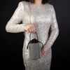 Nas Bag Kadın Çapraz  Çanta  Black White Diamond Siyah Gümüş Taşlı Silindir  Çanta