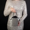 Nas Bag Kadın Çapraz  Çanta  Black White Diamond Siyah Gümüş Taşlı Silindir  Çanta