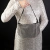 Nas Bag Kadın Çapraz  Çanta  Siyah White Diamond Beyaz Taşlı Ayarlanabilir Askılı