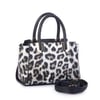Nas Bag Kadın Midiboy Şık Üç Bölmeli  El ve Çapraz Çanta  Siyah Leopar  (23x17 cm)