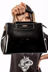Nas Bag Kadın Şık Zincirli El ve Omuz Çantası Midiboy Siyah Rugan  27x 19 cm 