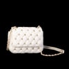 Nas Bag Kadın Taşlı Zincirli Şık Kapitone Çapraz Çanta Krem ( 21x12 cm )